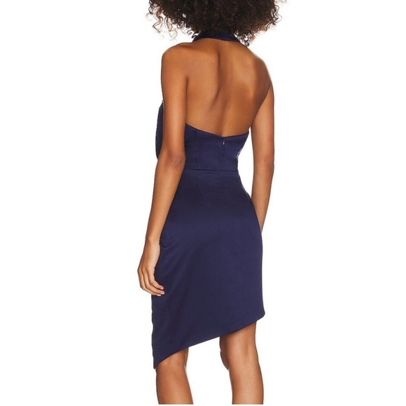 ELLIATT Camo Asymmetrical Satin Halter Dress in Navy Size Medium - Picture 2 of 8
